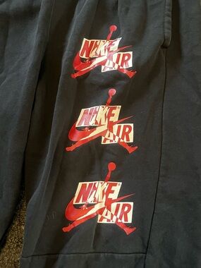 Nike Air Jordan Mens Jogger Sweatpants Black Red Triple Jumpman Logo Fleece M